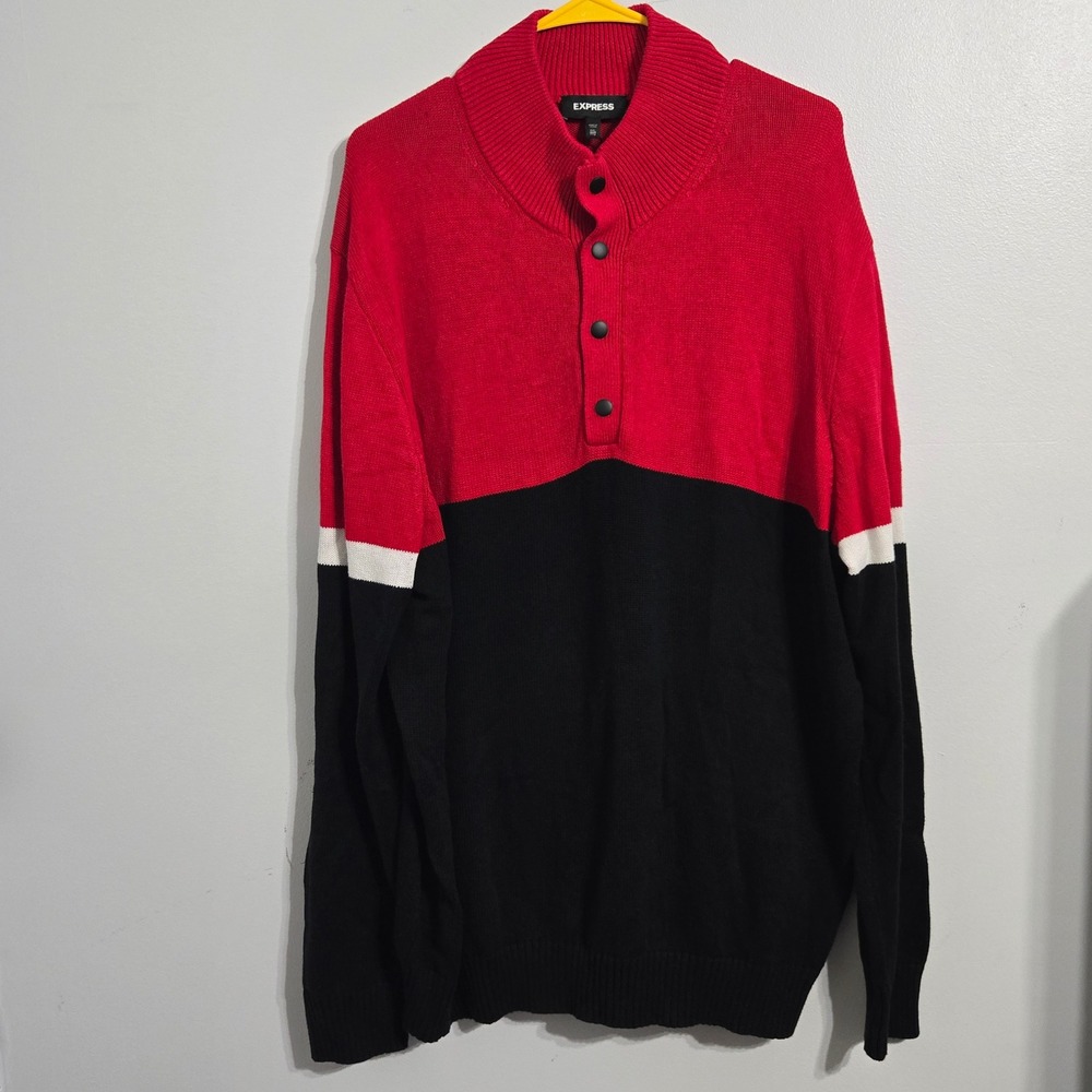 R#4 EXPRESS‎ Colorblock Mock Neck Button Up Long Sleeve Sweater XXL